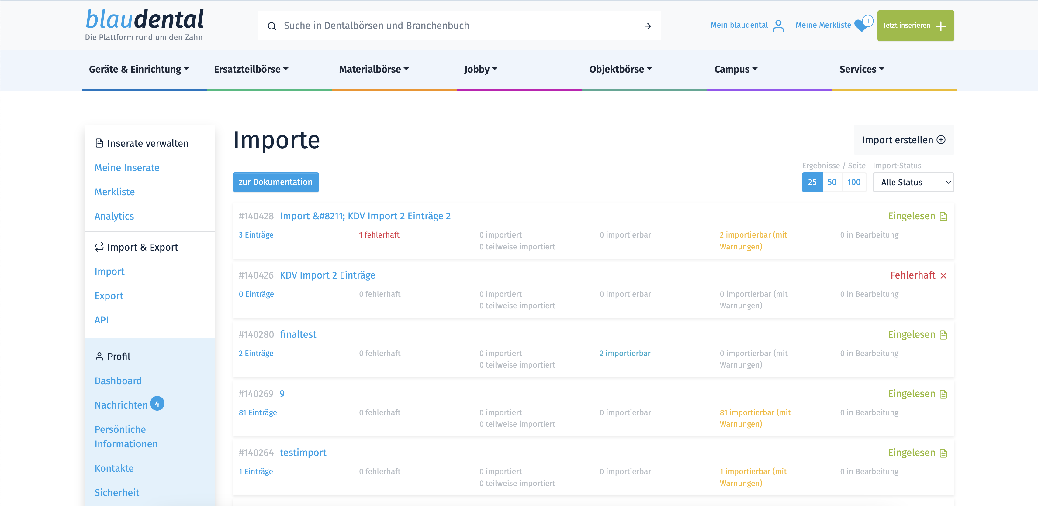blaudental – Importliste