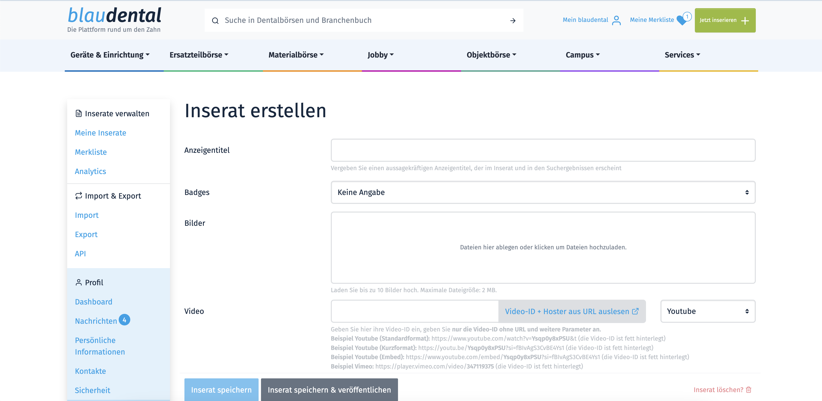 blaudental – Inseratserstellung