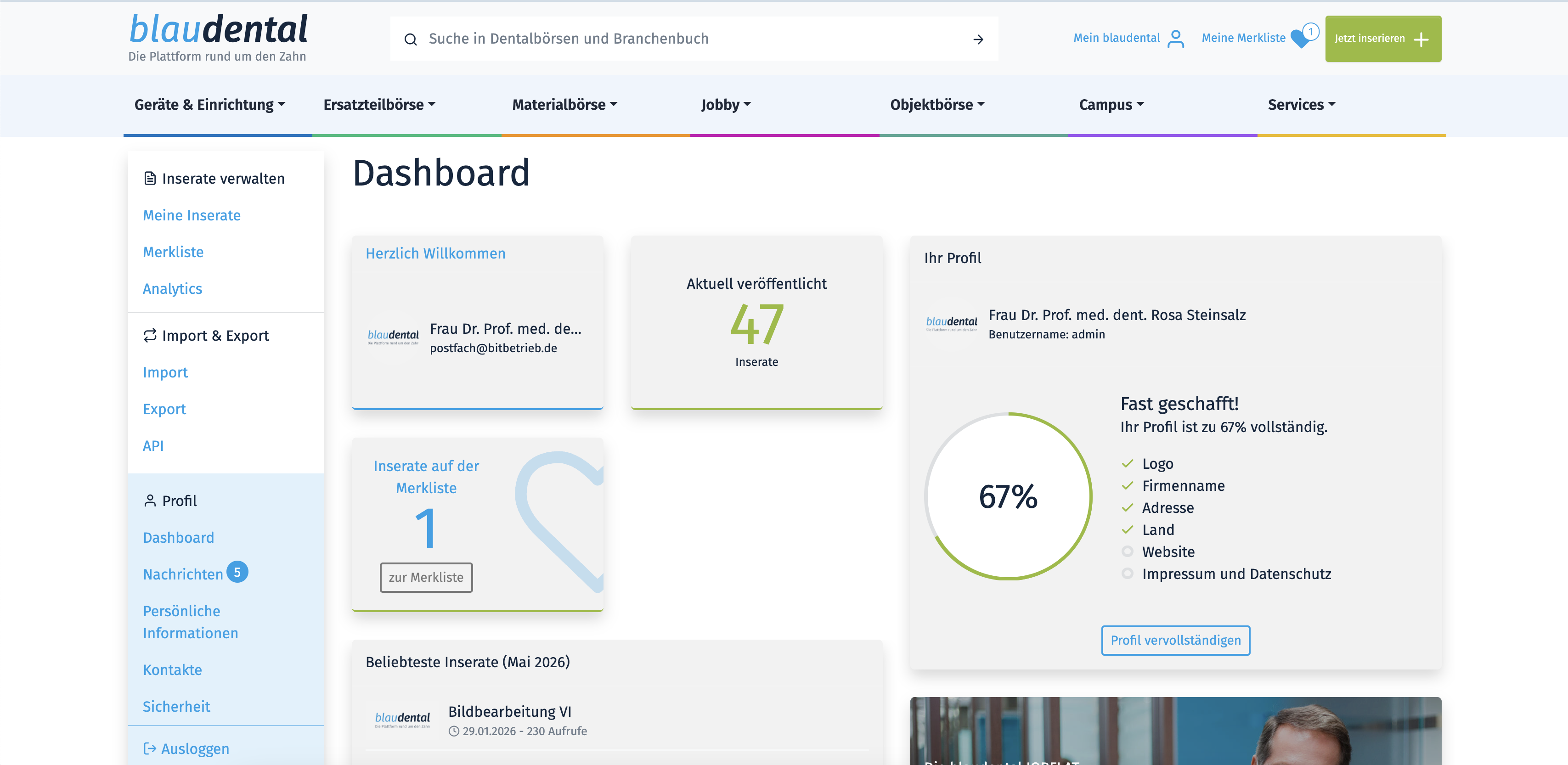blaudental – User-Dashboard