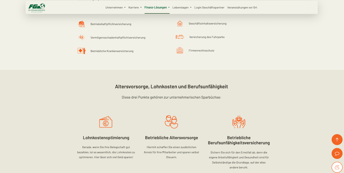 FG-Finanz – Seite mit Iconliste